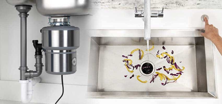 kitchen sink food scraps garbage disposal flush away